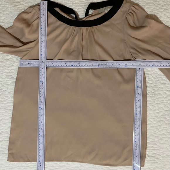 LOFT Blouse Tan with Black Ribbon | Size S | Adorable Bow | Holiday | Office - Picture 9 of 9
